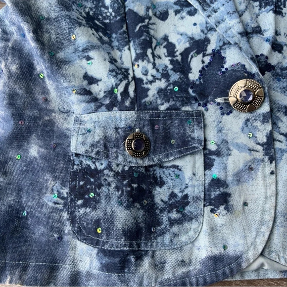 New Direction Sequins Tie  Dye Floral Pattern Blazer - Picture 5 of 14